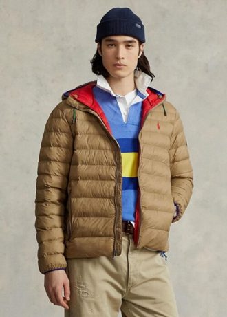 Jaquetas Ralph Lauren Masculinas Cáqui Dobráveis  e Repelentes de Água
