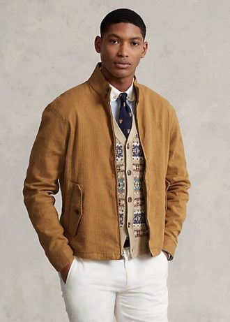 Jaquetas Ralph Lauren masculinas cáqui, sarja espinha de peixe, mistura de linho