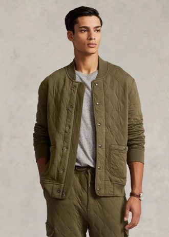 Jaquetas Ralph Lauren Masculinas de Jersey Acolchoadas de Luxo Verde Oliva