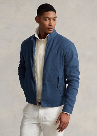 Jaquetas Ralph Lauren Masculinas em Sarja com Espinha de Peixe e Mistura de Linho Azul