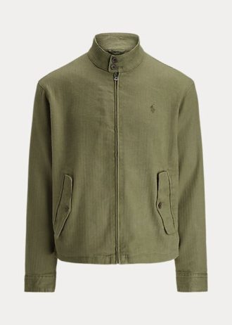 Jaquetas Ralph Lauren Masculinas em Sarja com Espinha de Peixe e Mistura de Linho Verde Oliva