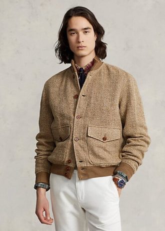 Jaquetas Ralph Lauren Masculinas Marrons de Tweed em Mistura de Linho