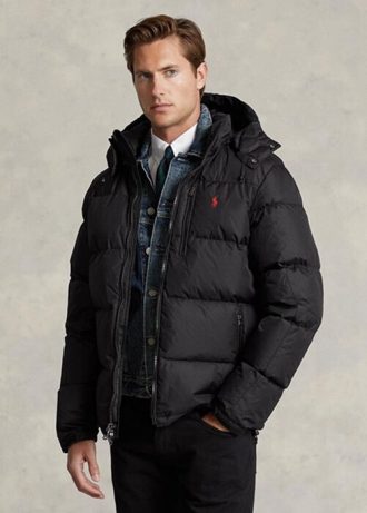 Jaquetas Ralph Lauren masculinas pretas e repelentes à água