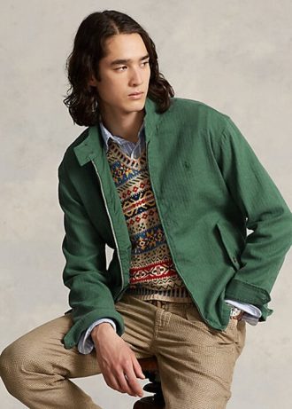 Jaquetas Ralph Lauren Masculinas Verdes de Sarja com Espinha de Peixe e Mistura de Linho