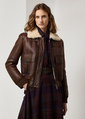 Jaquetas Ralph Lauren Niketa Burnished Merino Shearling Marrom Femininas