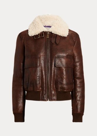 Jaquetas Ralph Lauren Niketa Burnished Merino Shearling Marrom Femininas