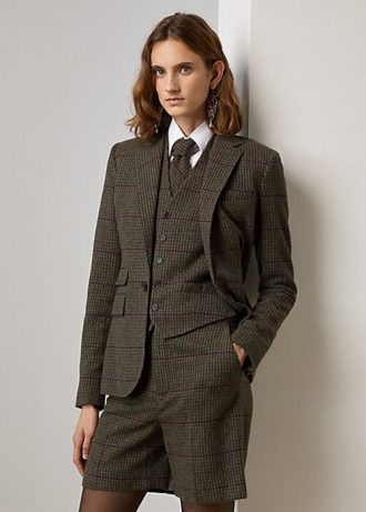 Jaquetas Ralph Lauren Parker xadrez de tweed femininas verde oliva/marrom