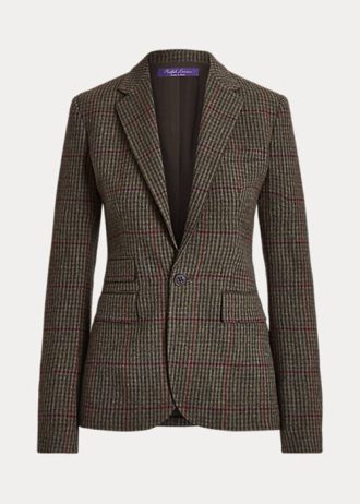 Jaquetas Ralph Lauren Parker xadrez de tweed femininas verde oliva/marrom