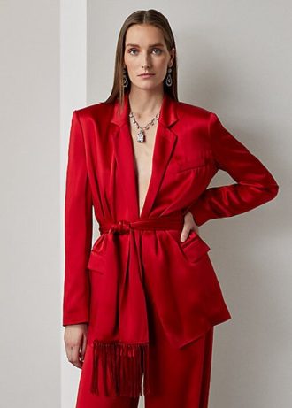Jaquetas Ralph Lauren Quinton de cetim com cinto vermelho para mulheres