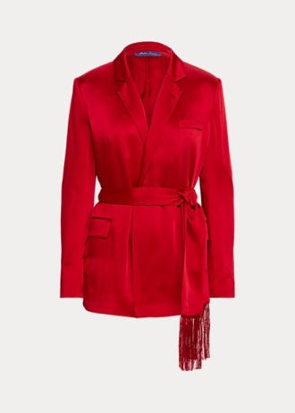 Jaquetas Ralph Lauren Quinton de cetim com cinto vermelho para mulheres
