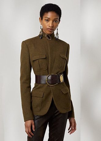 Jaquetas Ralph Lauren Rhodri de sarja mista de lã feminina verde oliva