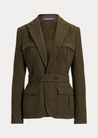 Jaquetas Ralph Lauren Rhodri de sarja mista de lã feminina verde oliva