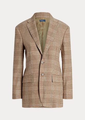 Jaquetas Ralph Lauren xadrez de lã e linho tweed marrom para mulheres