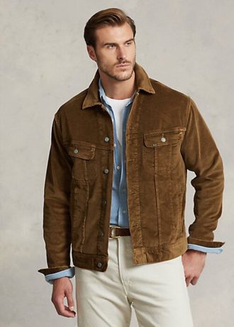 Jaquetas Trucker Ralph Lauren Stretch Veludo Cotelê Masculinas Marrons