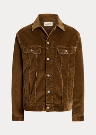 Jaquetas Trucker Ralph Lauren Stretch Veludo Cotelê Masculinas Marrons