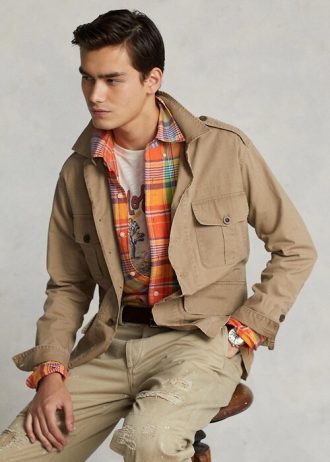 Jaquetas utilitárias Ralph Lauren Dobby masculinas cáqui
