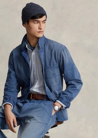 Jaquetas utilitárias Ralph Lauren em sarja espinha de peixe masculinas azuis
