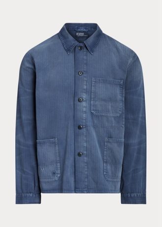 Jaquetas utilitárias Ralph Lauren em sarja espinha de peixe masculinas azuis