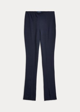Leggings Ralph Lauren de sarja elástica com mistura de lã azul-marinho para mulheres