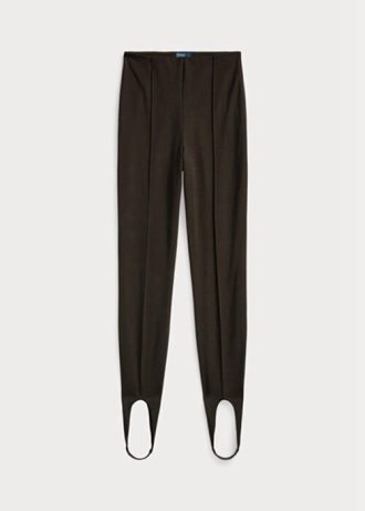 Leggings Ralph Lauren Stretch Stretch com zíper lateral marrom para mulheres