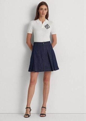 Minissaia jeans plissada Ralph Lauren azul marinho feminina