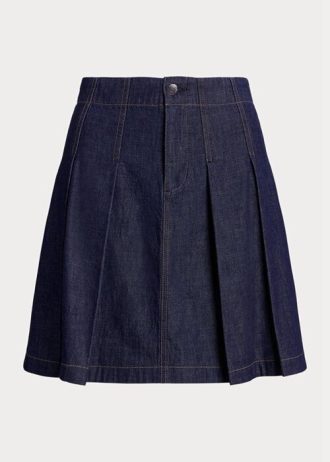 Minissaia jeans plissada Ralph Lauren azul marinho feminina