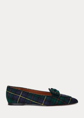 Mocassim Ralph Lauren Ashtyn Xadrez de Lã com Pontas Verde Feminino