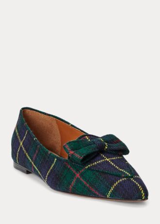 Mocassim Ralph Lauren Ashtyn Xadrez de Lã com Pontas Verde Feminino