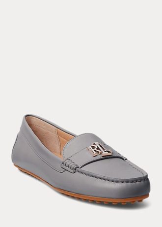 Mocassim Ralph Lauren Barnsbury Nappa Driver de couro cinza escuro feminino