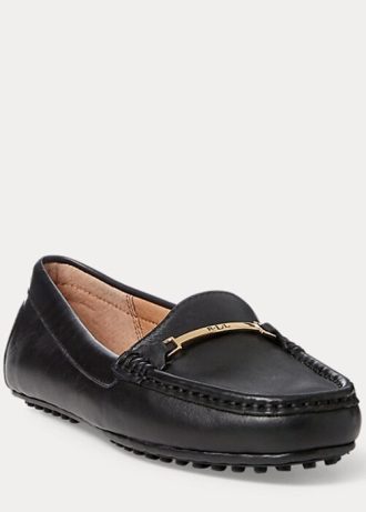 Mocassim Ralph Lauren Briony de couro para motorista, preto, feminino