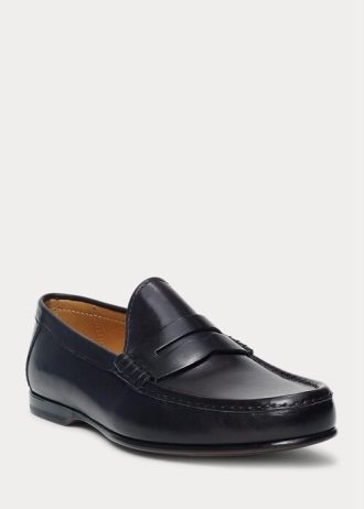 Mocassim Ralph Lauren Chalmers de couro de bezerro preto masculino