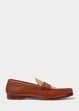 Mocassim Ralph Lauren Chalmers Masculino Marrom em Couro de Bezerro e Lona
