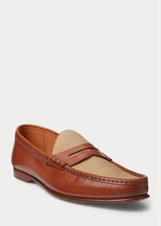 Mocassim Ralph Lauren Chalmers Masculino Marrom em Couro de Bezerro e Lona