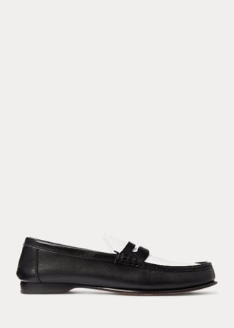 Mocassim Ralph Lauren Chalmers Penny de couro de bezerro feminino bege/branco