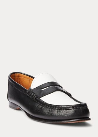 Mocassim Ralph Lauren Chalmers Penny de couro de bezerro feminino bege/branco