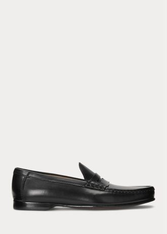 Mocassim Ralph Lauren Chalmers Penny Masculino Preto em Couro de Bezerro Polido