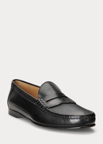 Mocassim Ralph Lauren Chalmers Penny Masculino Preto em Couro de Bezerro Polido