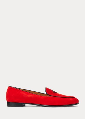 Mocassim Ralph Lauren Laurel Bordado em Camurça de Cabra Feminino Vermelho