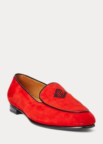 Mocassim Ralph Lauren Laurel Bordado em Camurça de Cabra Feminino Vermelho