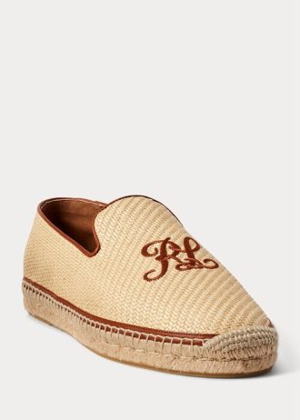 Mocassim Ralph Lauren Masculino Bege em Lona Bordada