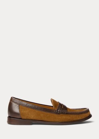 Mocassim Ralph Lauren Penny com acabamento em couro e camurça marrom feminino