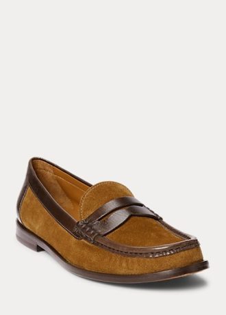 Mocassim Ralph Lauren Penny com acabamento em couro e camurça marrom feminino