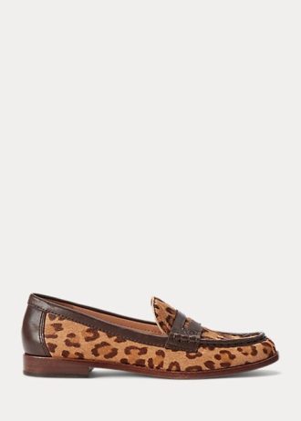 Mocassim Ralph Lauren Wynnie com estampa de leopardo e pelo de bezerro marrom feminino