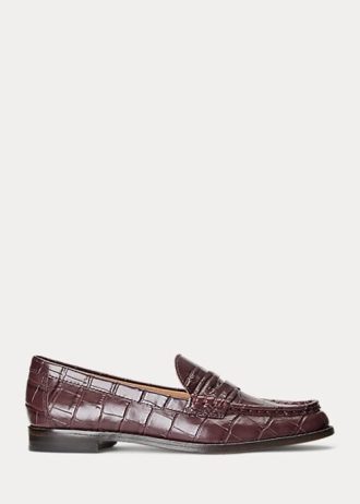Mocassins de couro com relevo Ralph Lauren Wynnie femininos na cor Borgonha