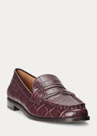 Mocassins de couro com relevo Ralph Lauren Wynnie femininos na cor Borgonha