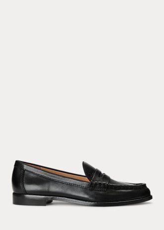 Mocassins de couro polido Ralph Lauren Wynnie femininos pretos