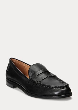 Mocassins de couro polido Ralph Lauren Wynnie femininos pretos