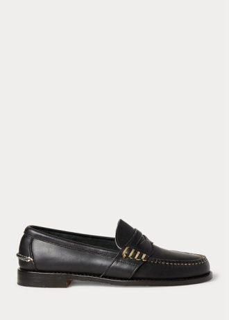 Mocassins de couro Ralph Lauren Edric Penny masculinos pretos