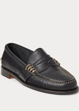 Mocassins de couro Ralph Lauren Edric Penny masculinos pretos