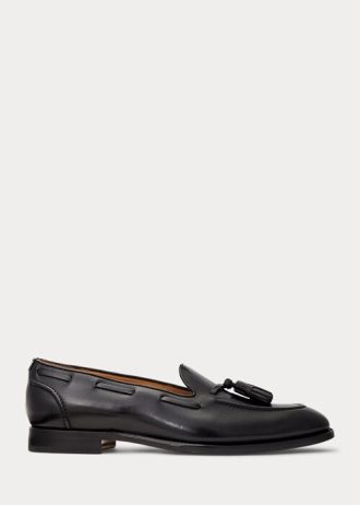 Mocassins Ralph Lauren Luther Tassel de couro de bezerro masculino preto
